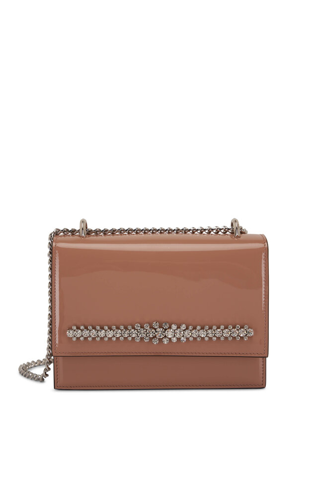 Pale Pink Patent Ring Chain Clutch Bag