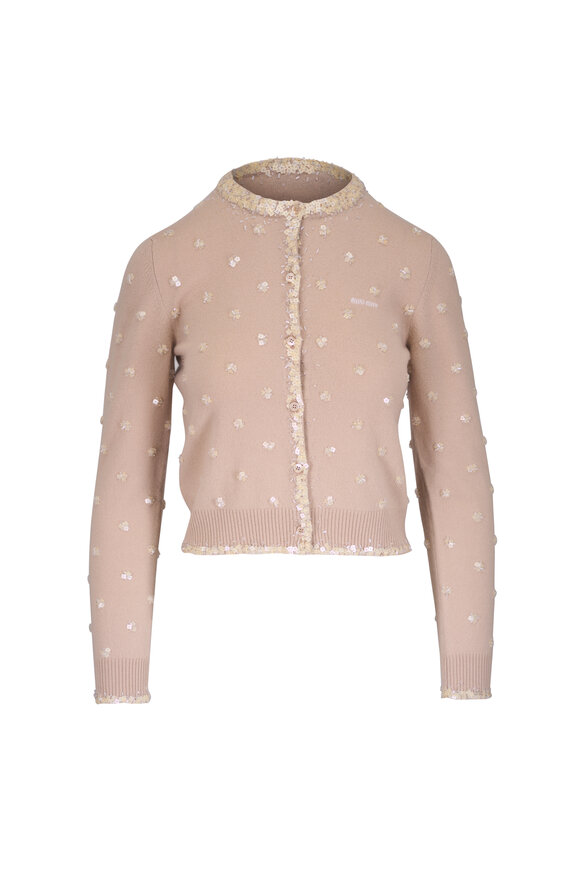 Miu Miu Albino White Embroidered Cashmere Cardigan