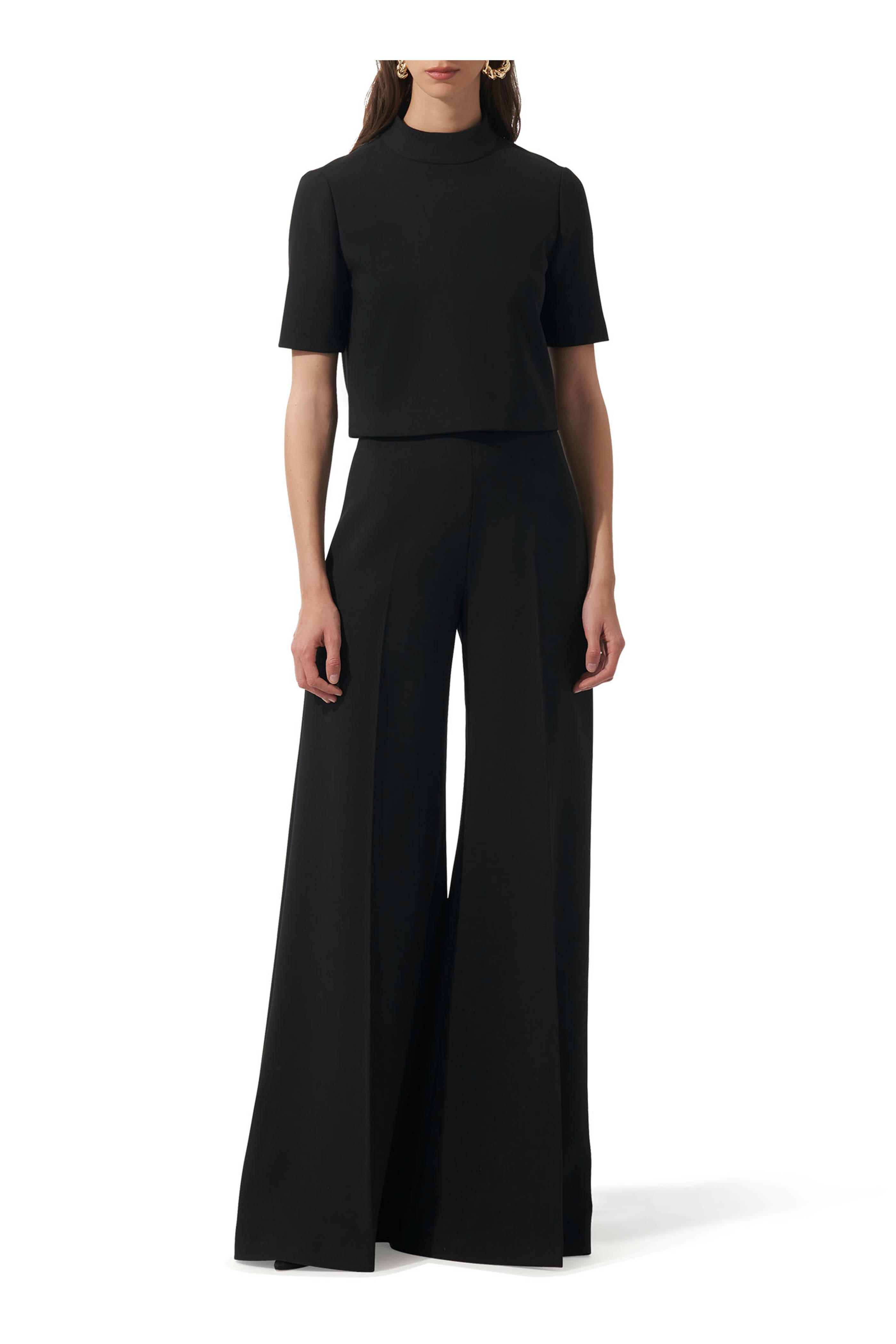 Carolina Herrera - Black High-Waisted Wide Leg Wool Pant
