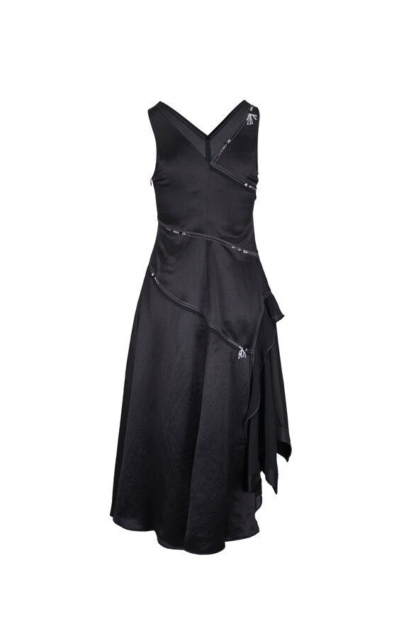 3.1 Phillip Lim - Black Embroidered Satin Draped Gown