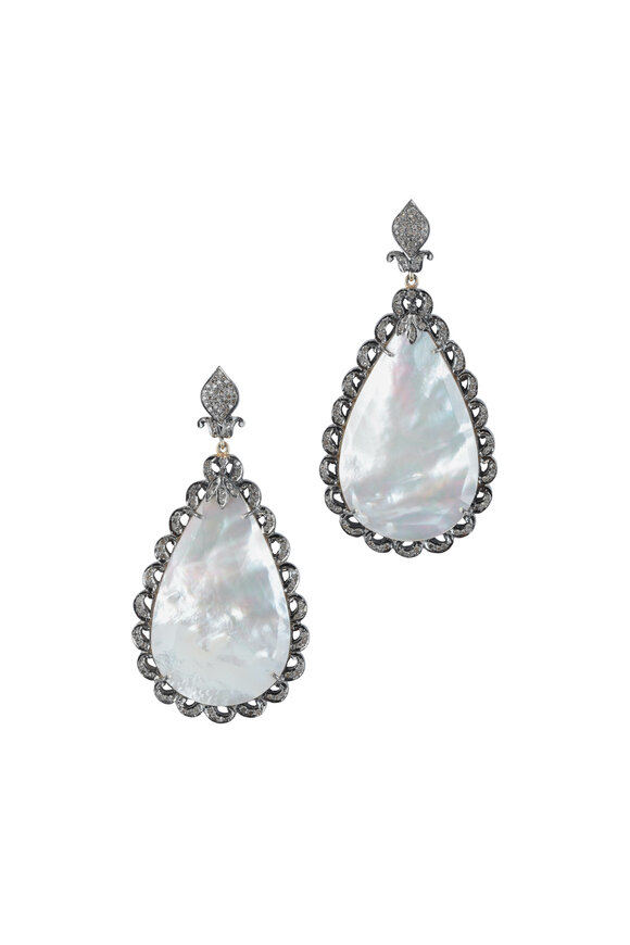 Loren Jewels - Gold & Silver Diamond & Mother Of Pearl Earrings