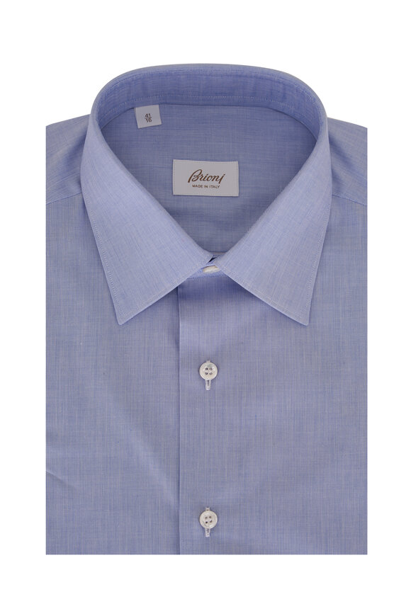 Brioni Chambray Blue Cotton Dress Shirt 