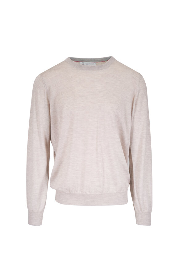 Brunello Cucinelli Tan Cashmere & Silk Crewneck Sweater