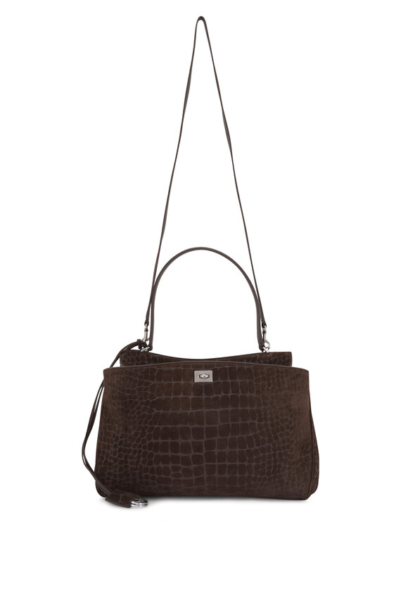 Balenciaga Medium Rodeo Brown Embossed Suede Top Handle Bag