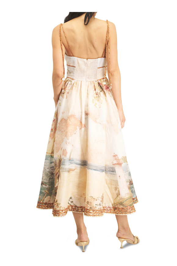 Zimmermann Mahon Island Map Blue Picnic Linen Dress - view 4