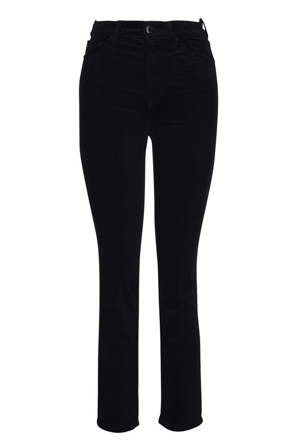 AG Mari Black Mid-Rise Slim Straight Velvet Pant