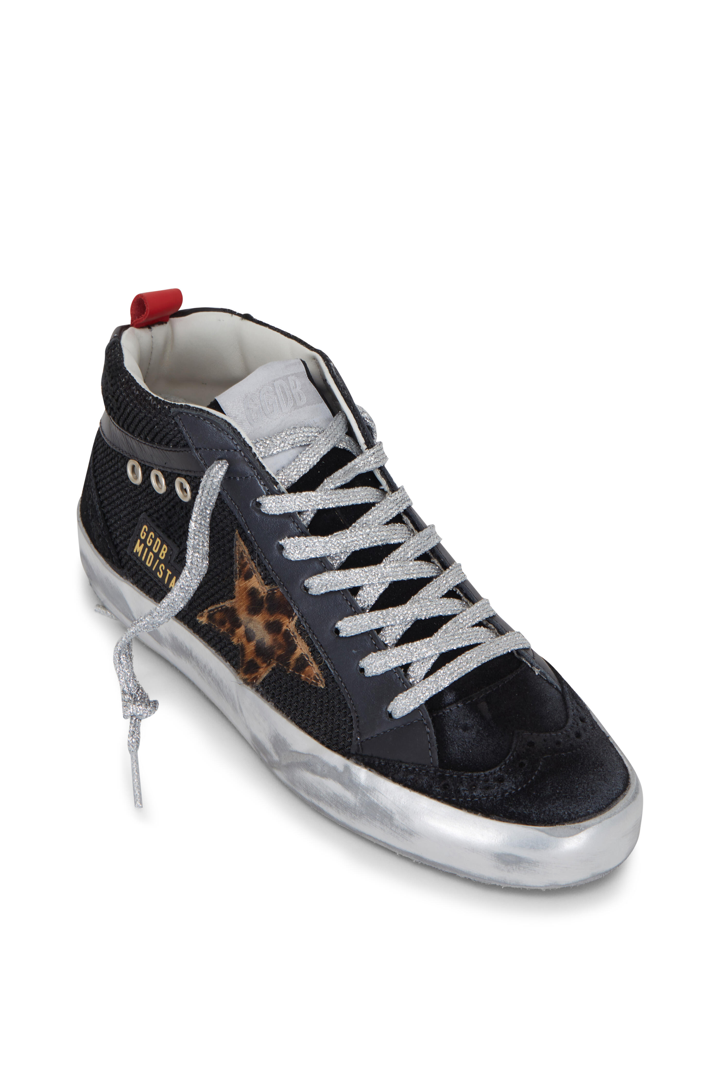 Golden Goose - Midstar Black Nylon & Suede Leopard Star Sneaker