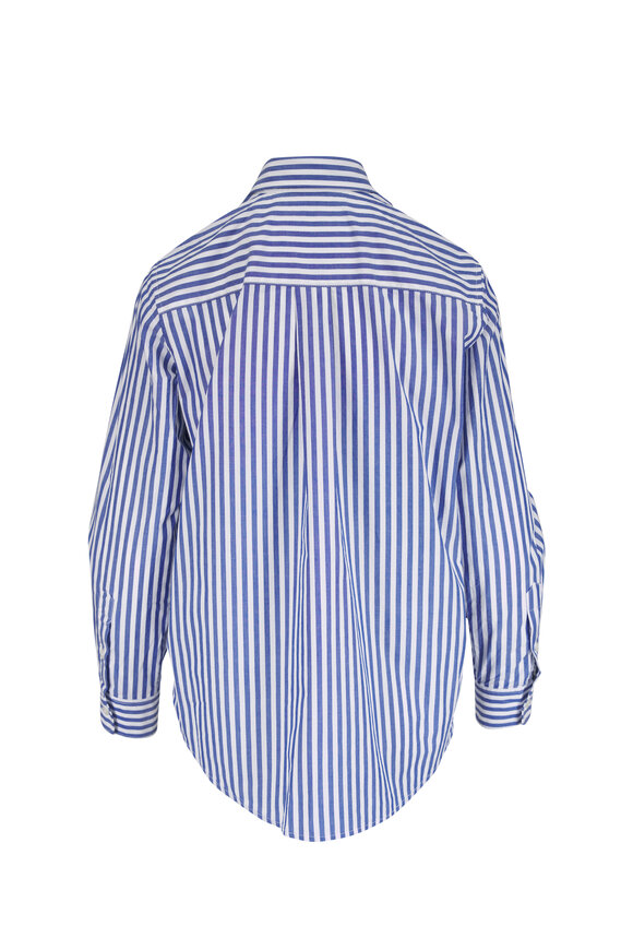 Mother The Bestie Blue & White Stripe Cotton Blouse - view 4