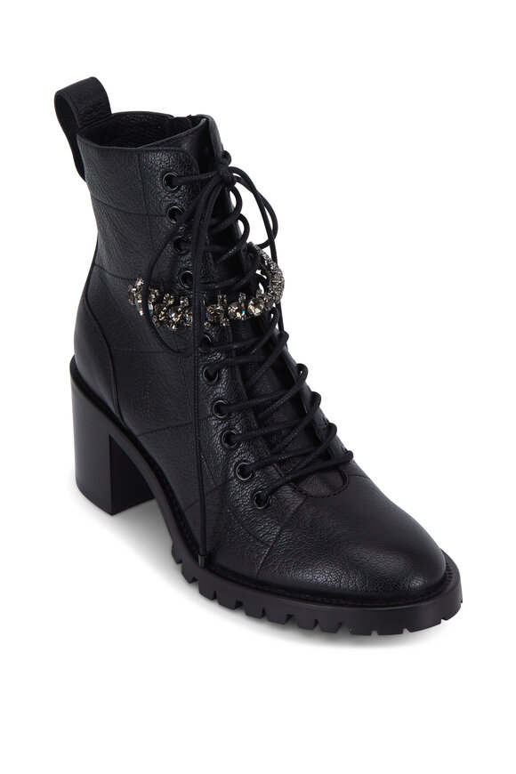 Jimmy Choo - Cruz Black Crystal Detail Combat Boot, 65mm