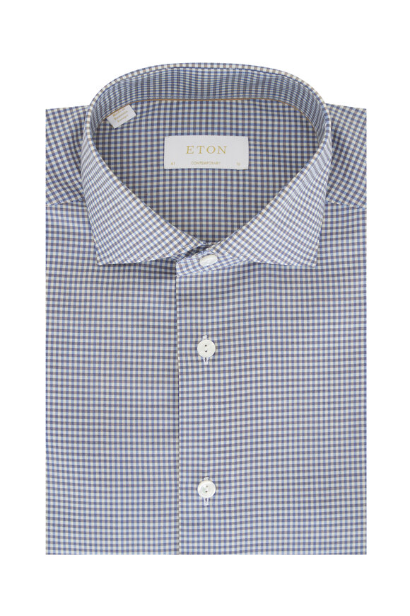 Eton - Light Blue Mini Check Wool Dress Shirt