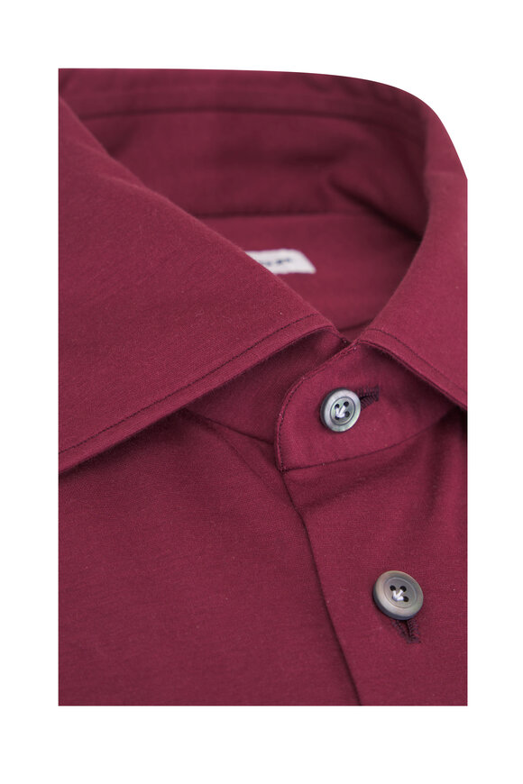 Kiton Burgundy Jersey Cotton Knit Sport Shirt - view 3