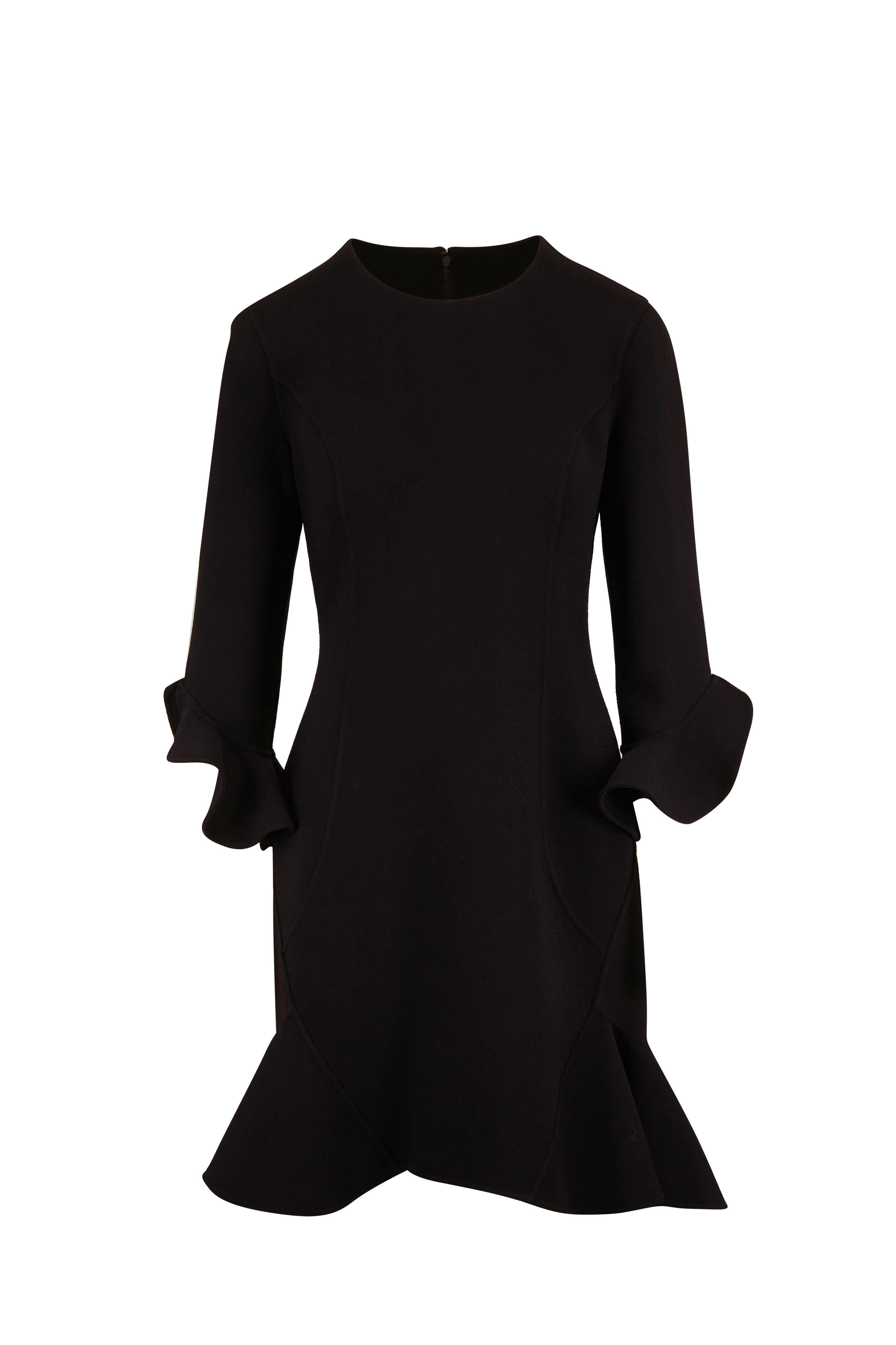 Michael Kors Collection - Black Bouclé Flounce Hem Long Sleeve Dress