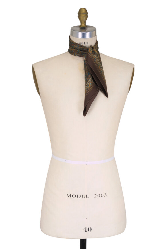 Loro Piana George Taupe Paisley Silk Foulard - view 1