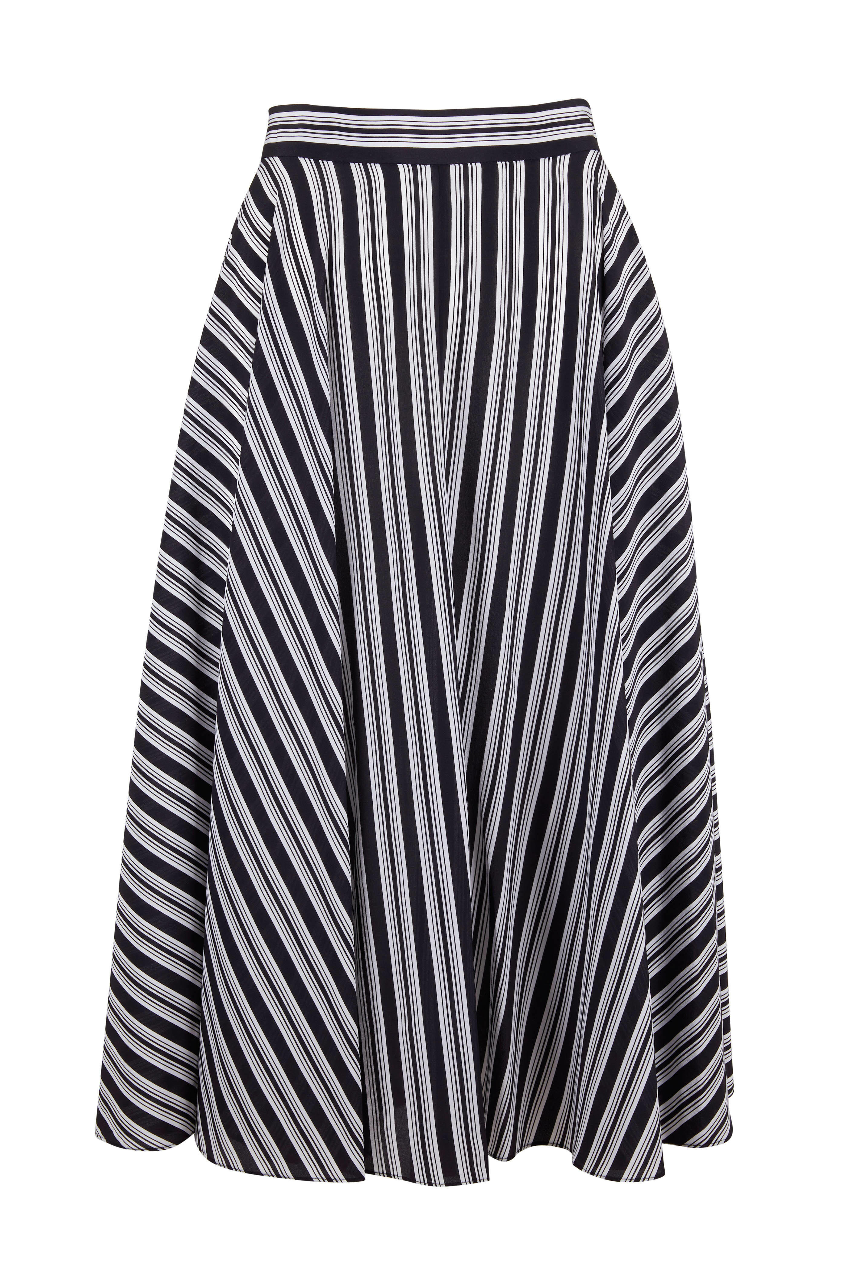 Michael Kors Collection - Black & White Stripe Draped Midi Skirt