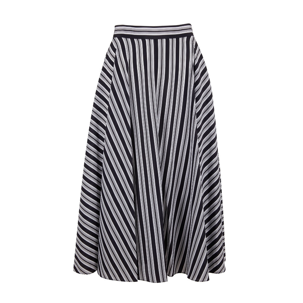 Michael Kors Collection - Black & White Stripe Draped Midi Skirt