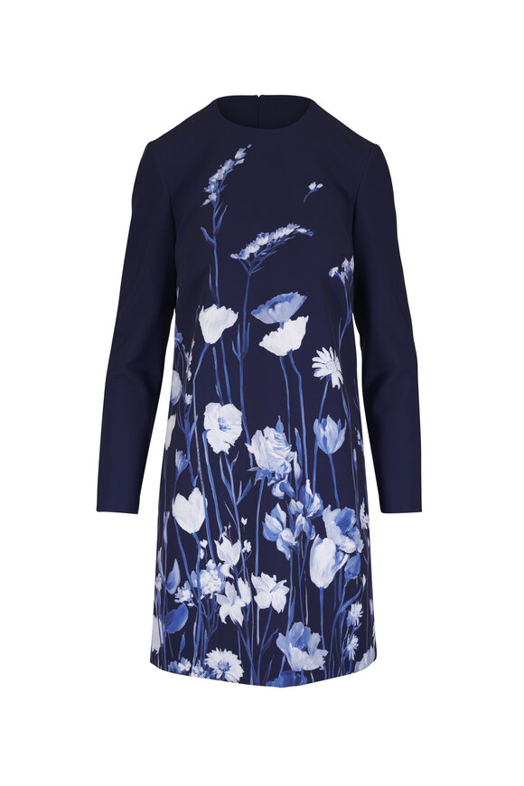 Lela Rose Kelly Navy Multi Floral Crepe Dress