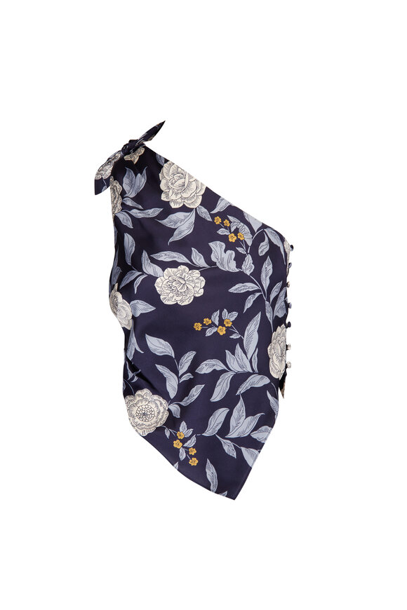 Tanya Taylor Brigid Blue One Shoulder Scarf Top - view 1