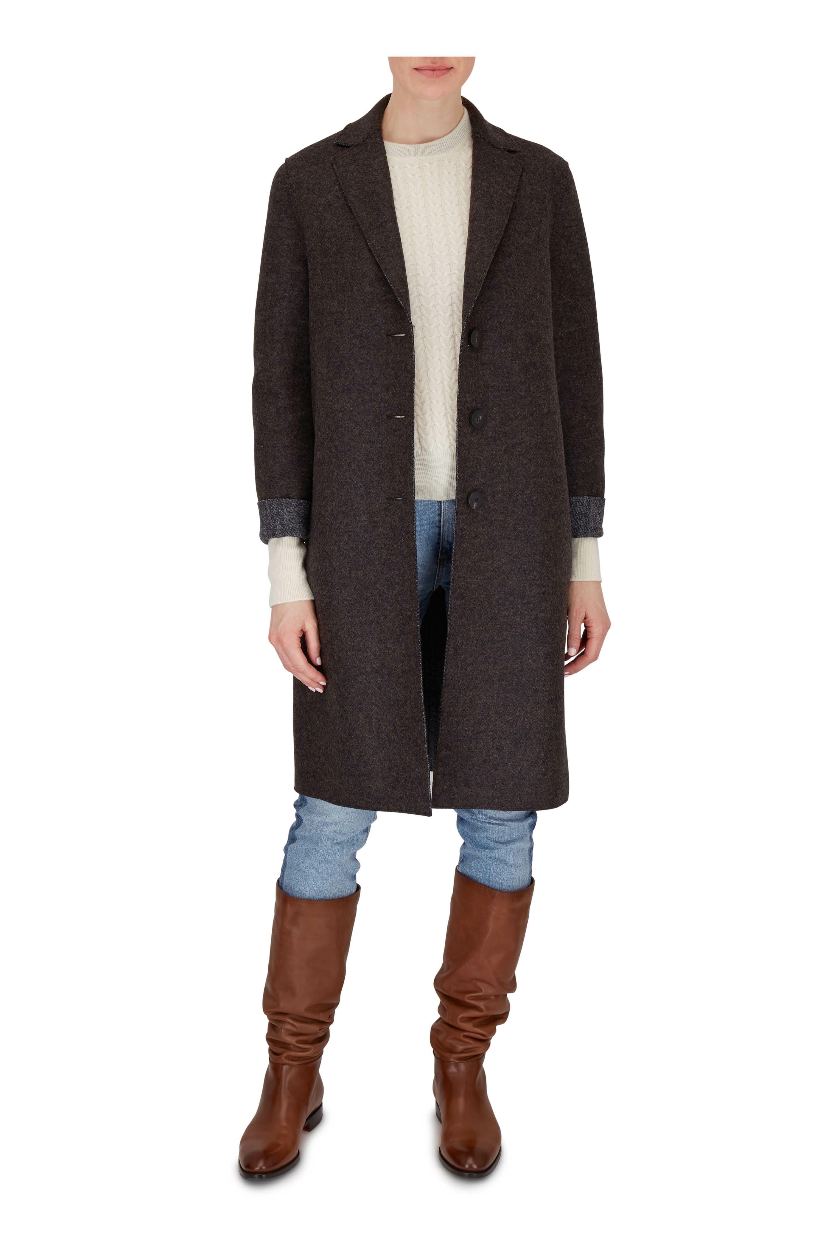 Harris Wharf - Dark Brown Double Faced Wool Coat