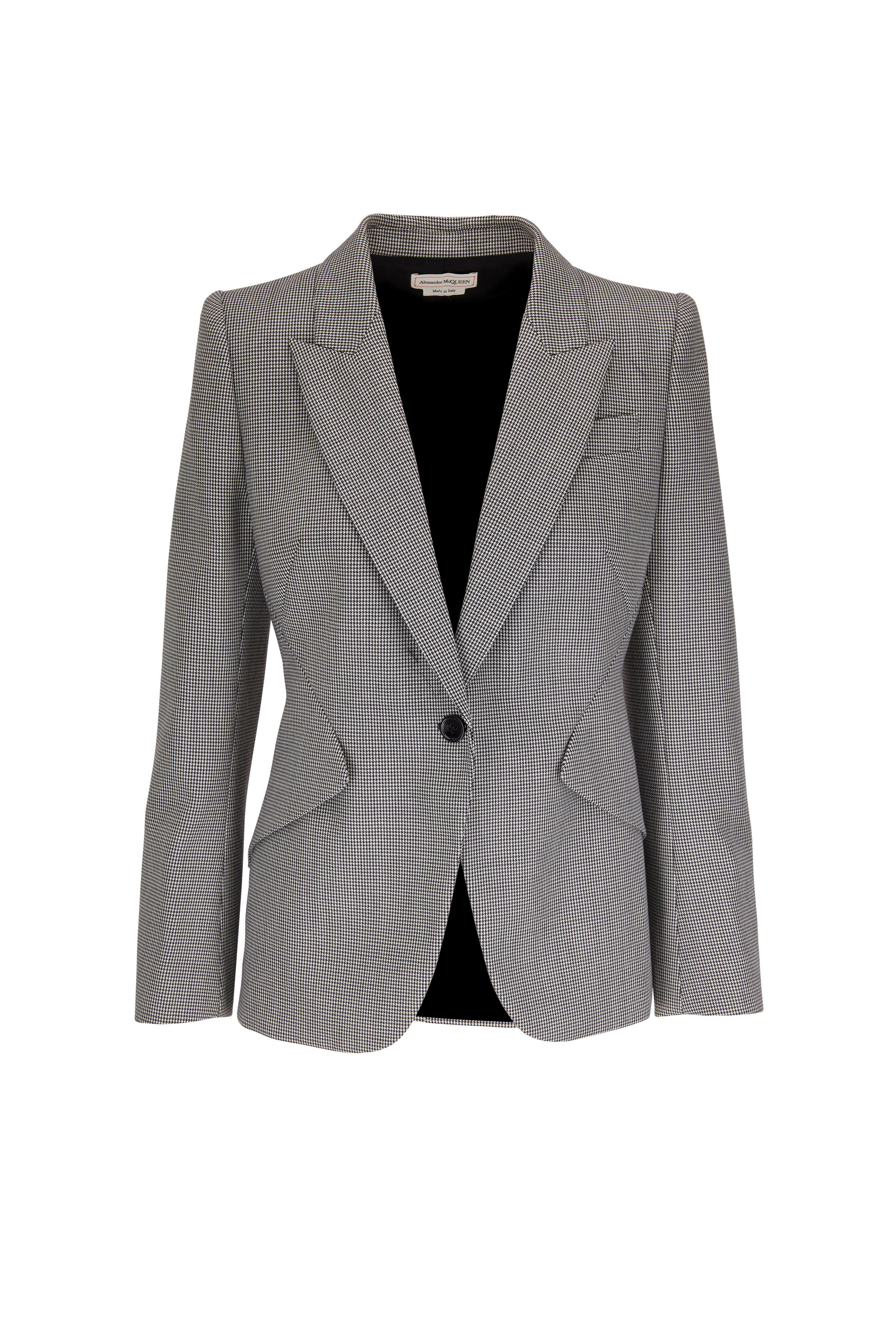 ジャケット ALEXANDER MCQUEEN GREY WOOL BLAZER McQueen - Black & White Houndstooth Wool Blazer | Mitchell