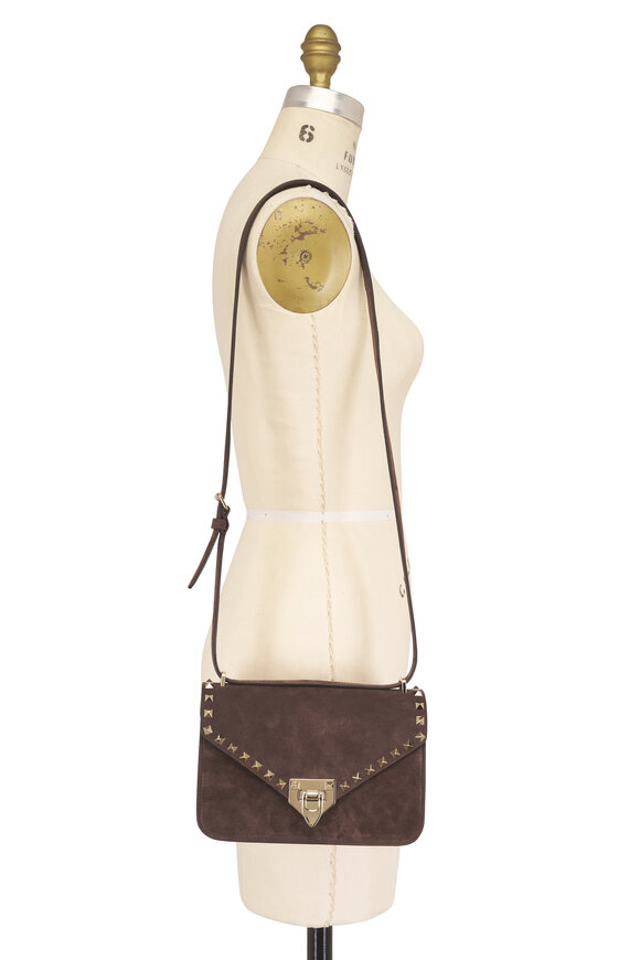 Valentino Garavani Small Rockstud Ebony Suede Shoulder Bag - view 7