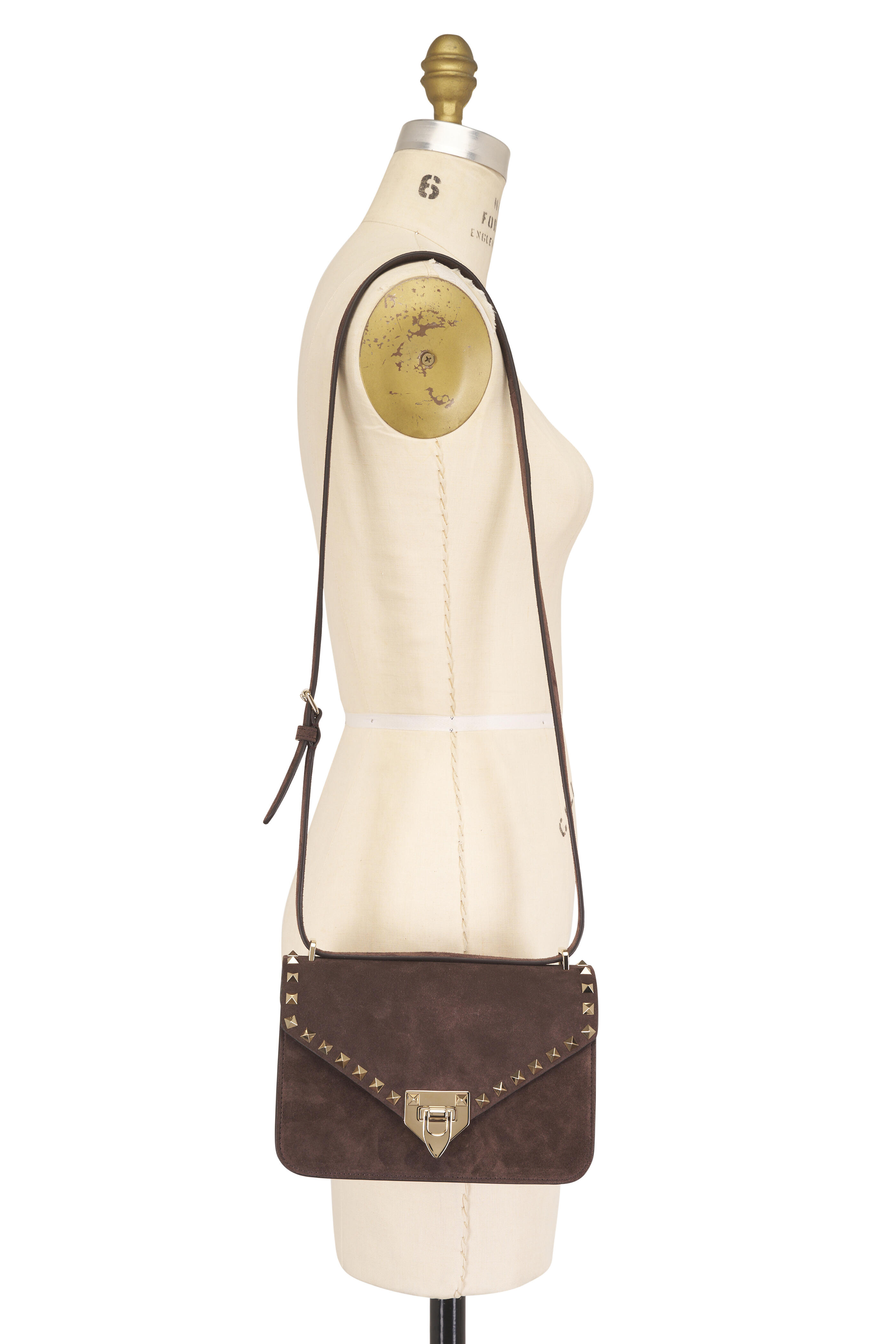 Valentino Garavani - Small Rockstud Ebony Suede Shoulder Bag - view 6