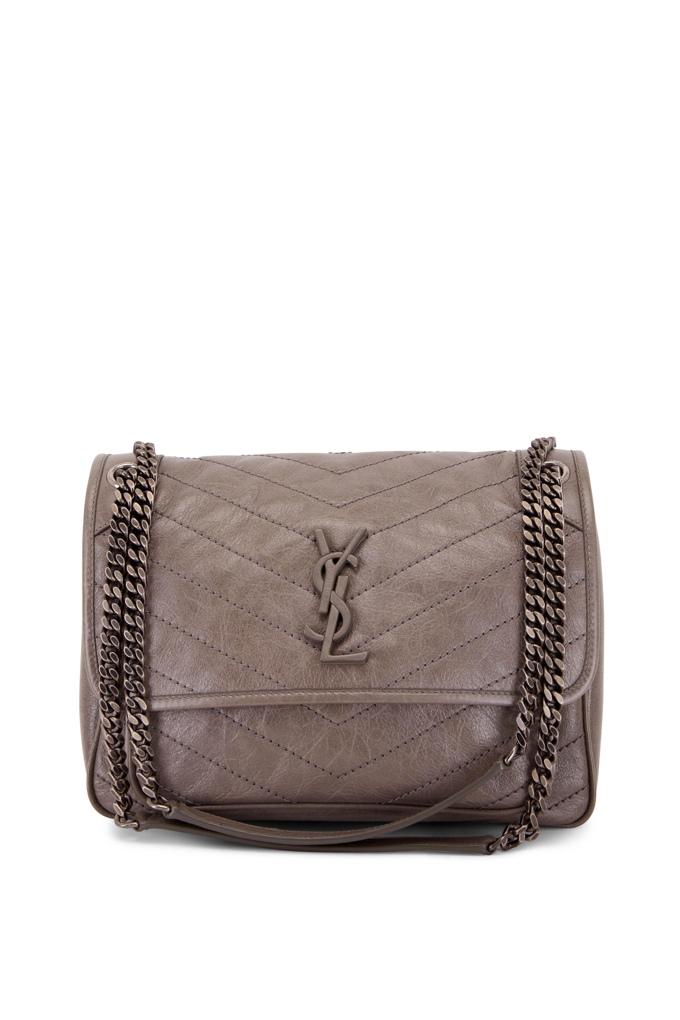 Saint Laurent - Niki Monogram Gray Leather Medium Chain Bag