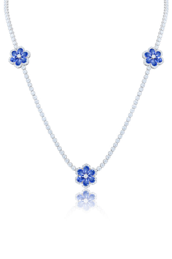 Diana M Jewels 18k White Gold Diamond & Sapphire Tennis Necklace - view 1