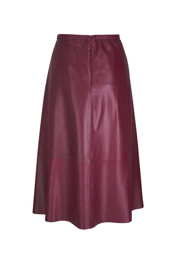 Vince - Raspberry Gathered Leather Mid-Rise Skirt