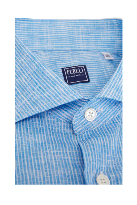 Fedeli - Blue & White Stripe Lightweight Sport Shirt 