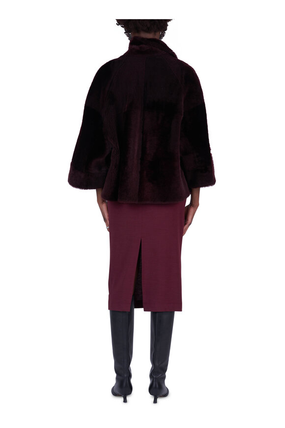 Brunello Cucinelli Burgundy Reversible Leather & Shearling Jacket - view 3