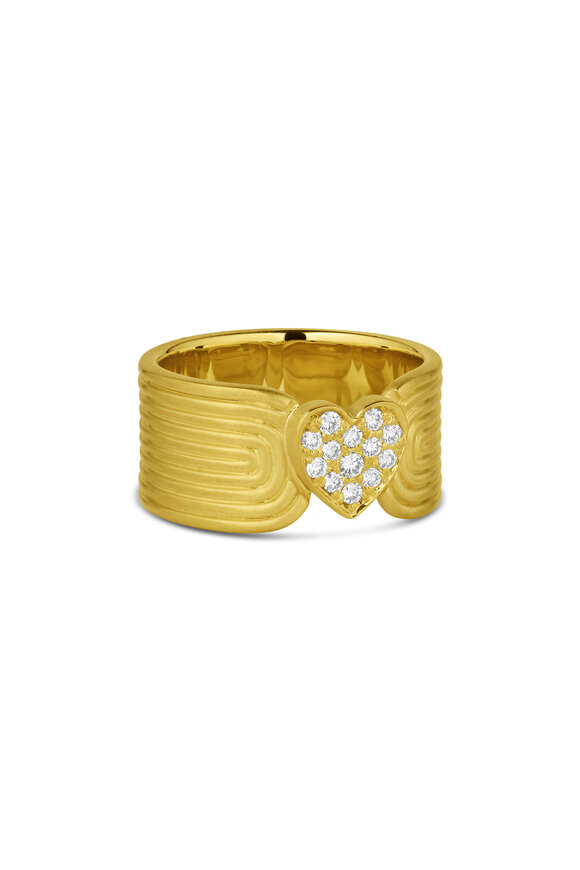 Leigh Maxwell 18k Yellow Gold Pave Diamond Ridged Heart Band - view 2