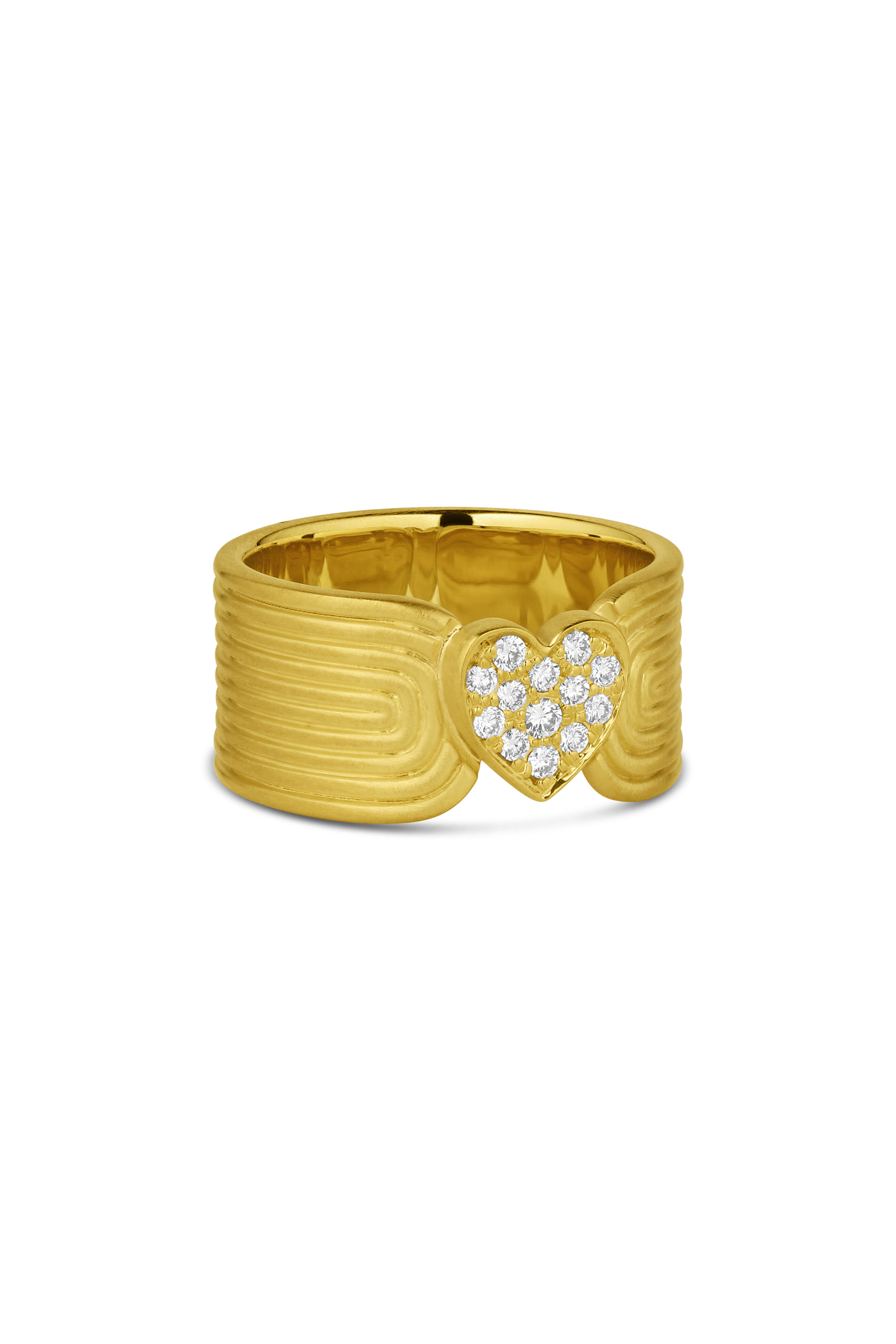 Leigh Maxwell - 18k Yellow Gold Pave Diamond Ridged Heart Band - view 2