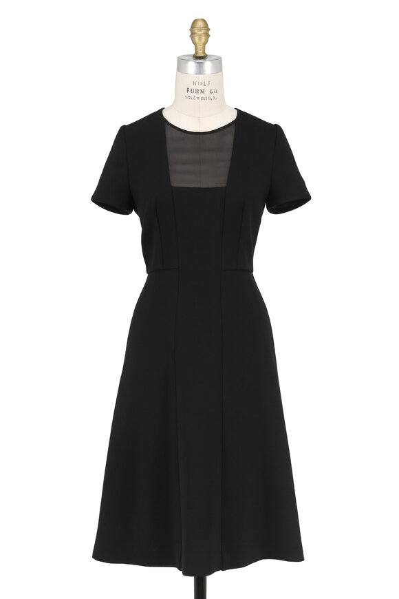 Kiton - Black Crêpe Sheer Inset Short Sleeve Dress