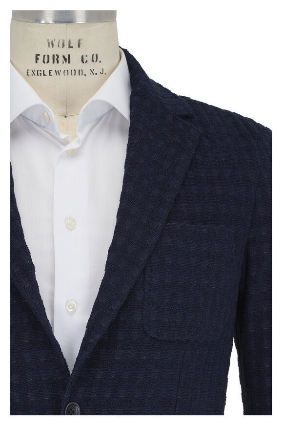 Canali Navy Blue Gingham Cotton Sportcoat 