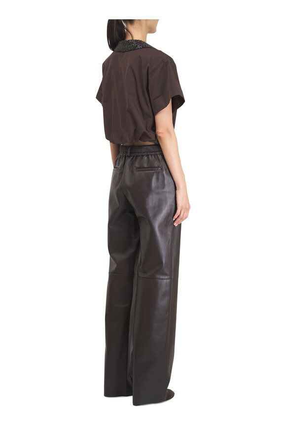 Antonelli Perlage Chocolate Wide-Leg Leather Pant - view 5