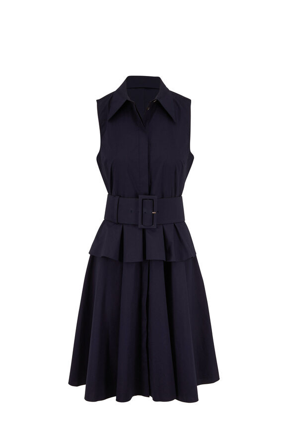 Michael Kors Collection - Midnight Cotton Poplin Peplum Belted Shirtdress