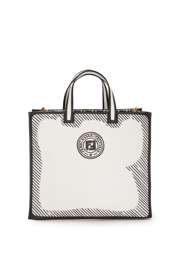 Fendi - White & Black Glazed Canvas Shopper 