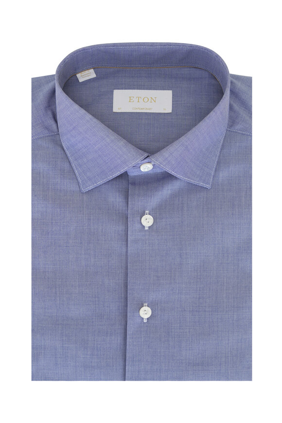 Eton Blue Chambray Cotton Dress Shirt