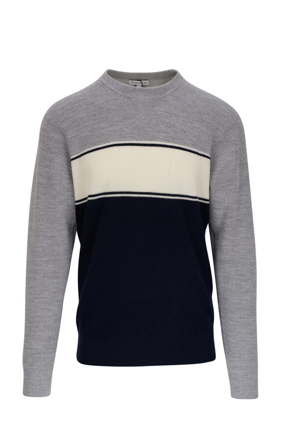 Peter Millar - Navy & Gray Striped Alpine Crewneck Sweater