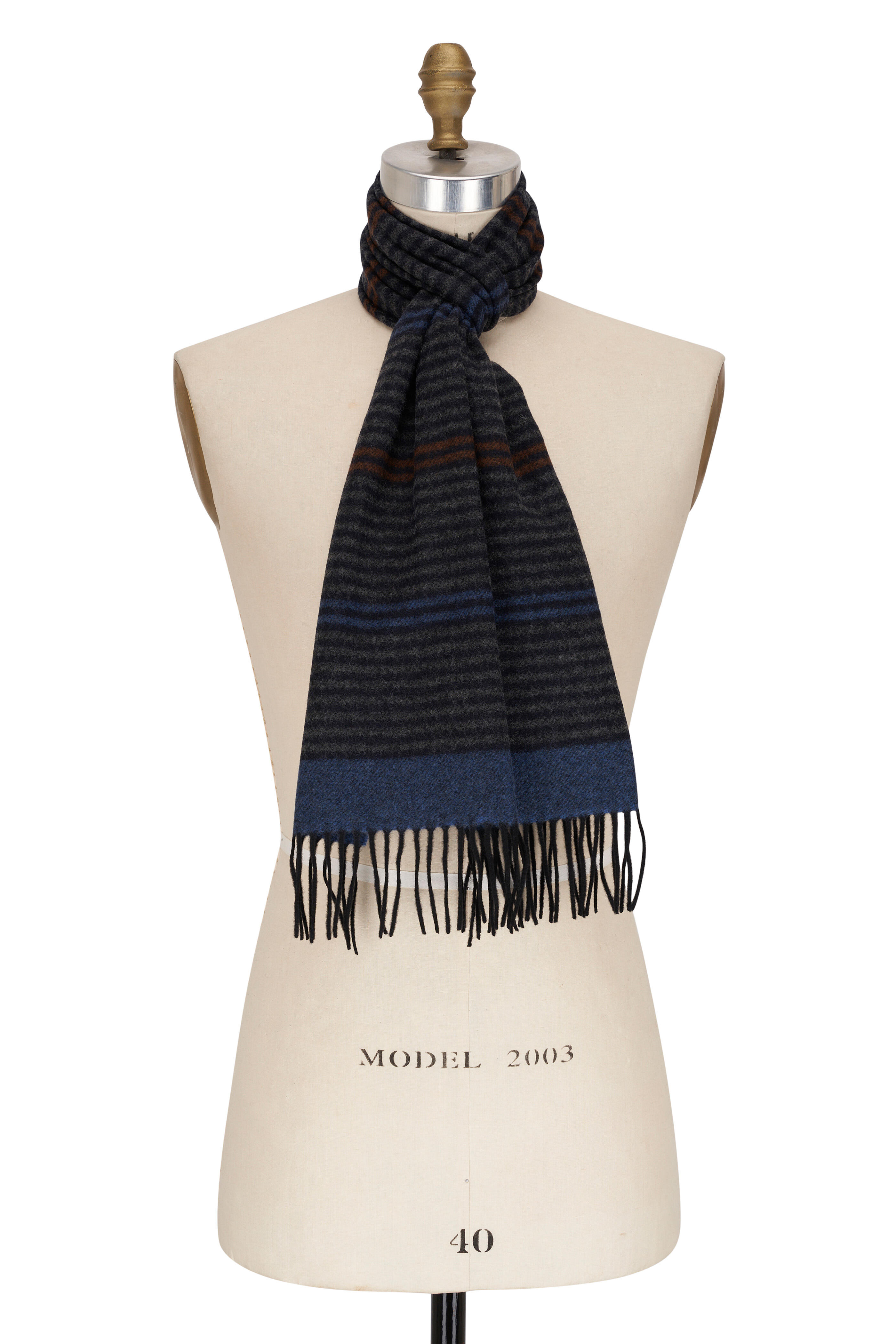 Chelsey Imports - Blue & Gray Striped Wool Scarf