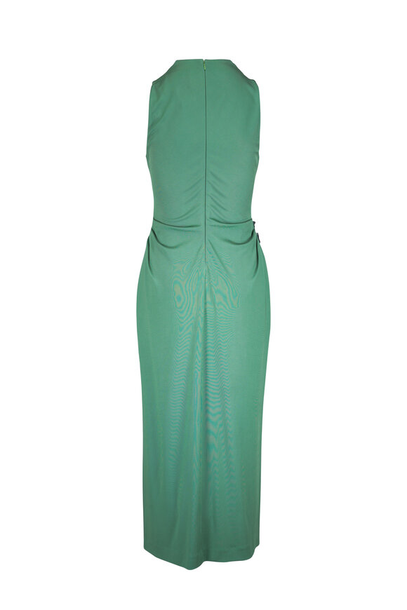 Lela Rose 3D Metallic Embroidered Sage Satin Column Dress - view 2