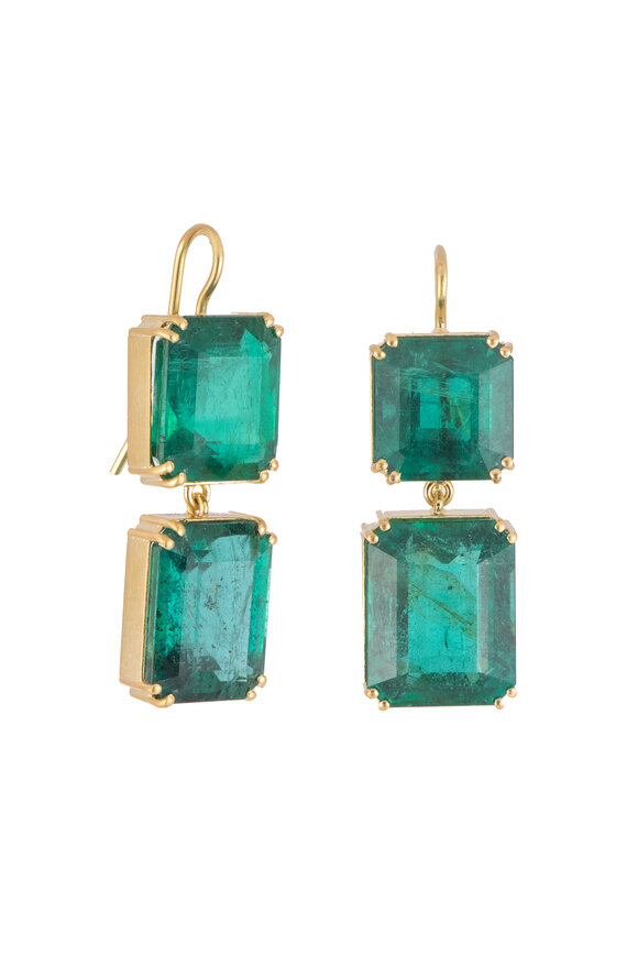 Sylva & Cie Emerald Double Drop Earrings - view 1