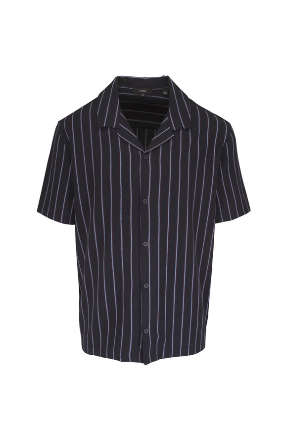 Vince Coastal Combo Stripe Cotton Terry Cabana Shirt - view 1