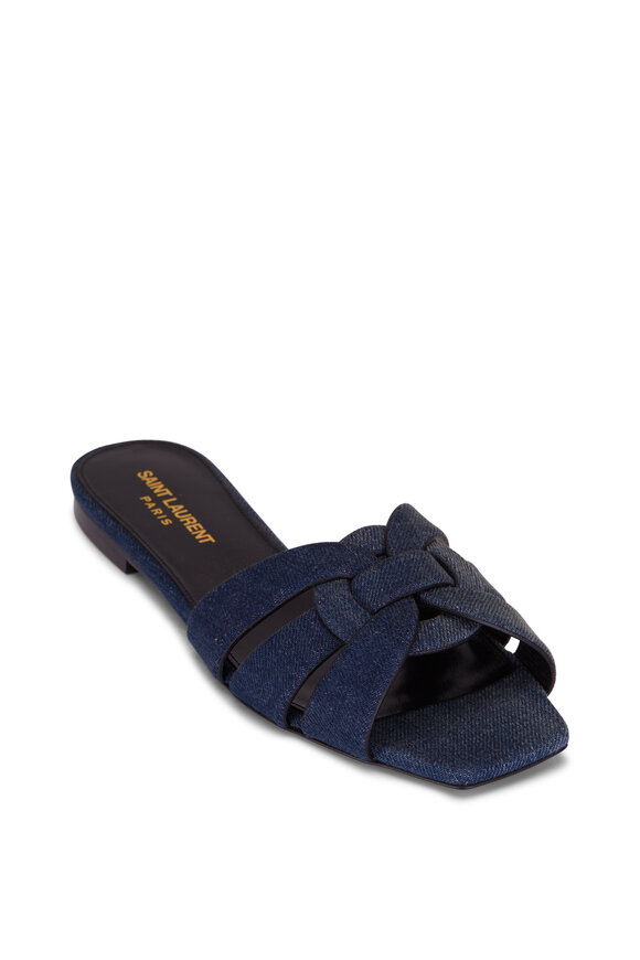 Saint Laurent - Tribute Navy Denim Flat Slide 
