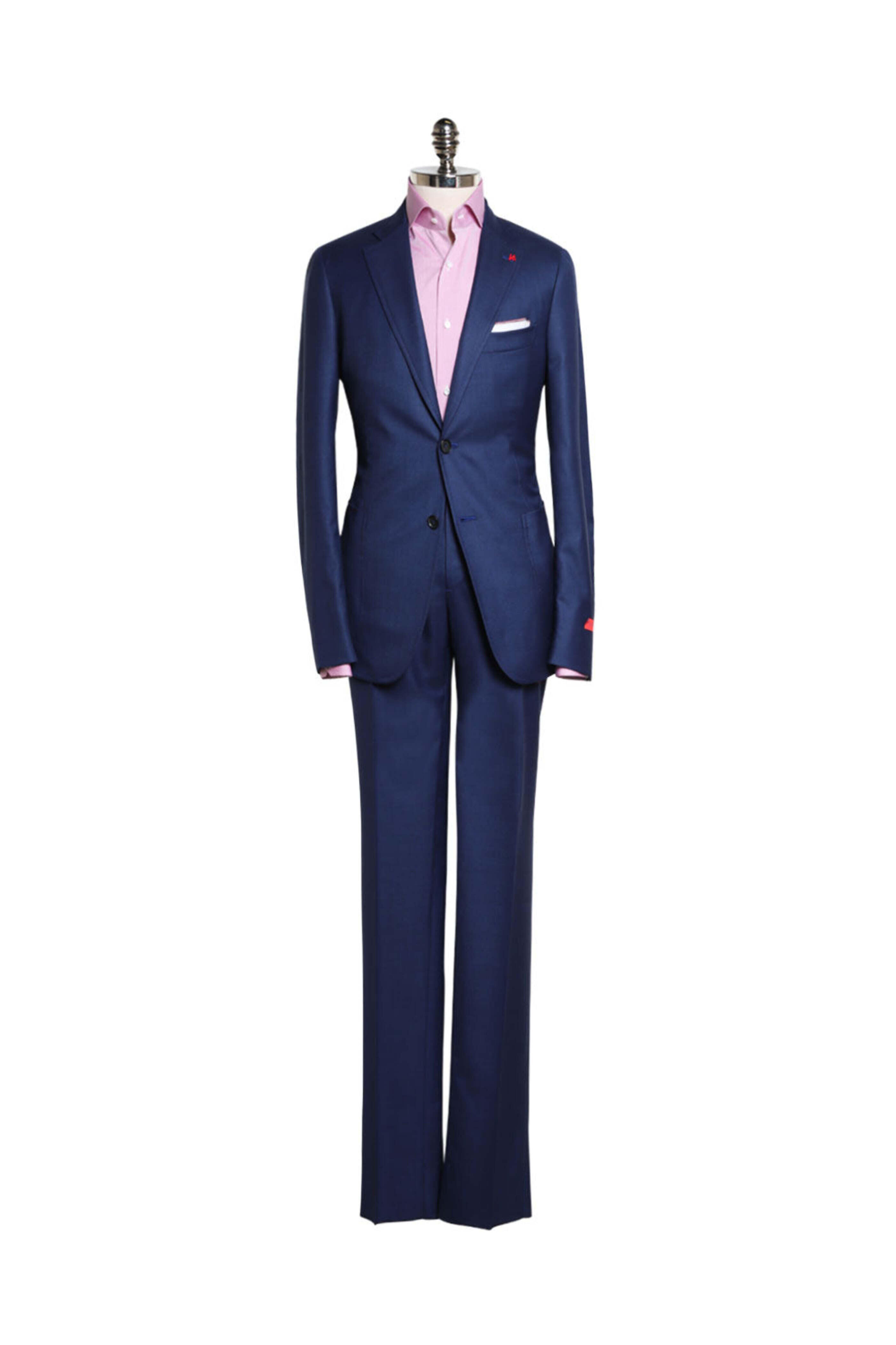 Isaia - Navy Blue Wool Microchecked Suit