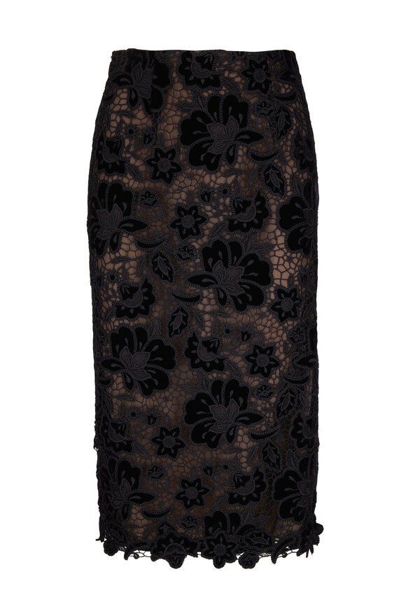 Carolina Herrera - Black Lace Midi Pencil Skirt 