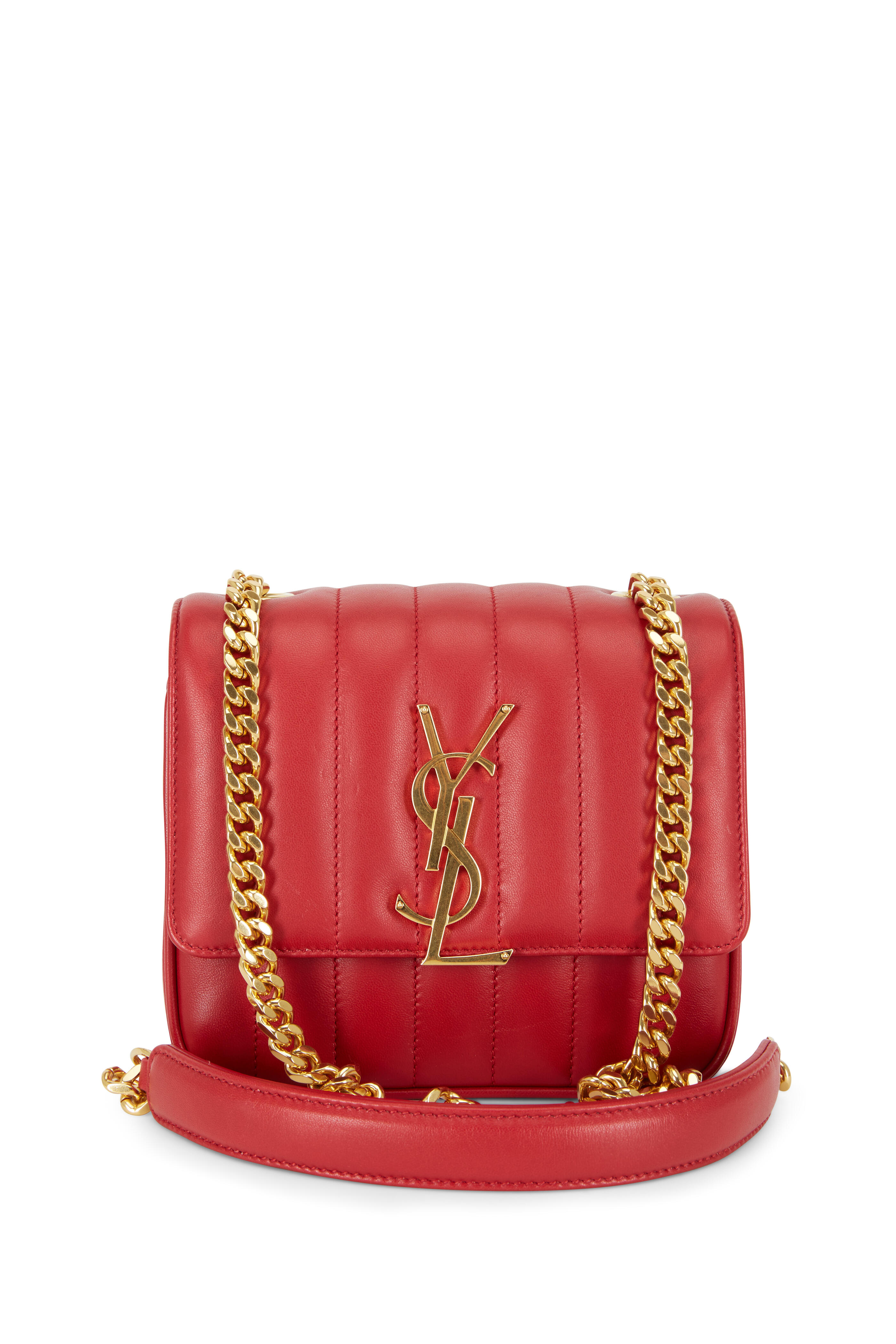 Saint Laurent Quilted Wristlet Pouch Red in Leather with Gold-tone - US