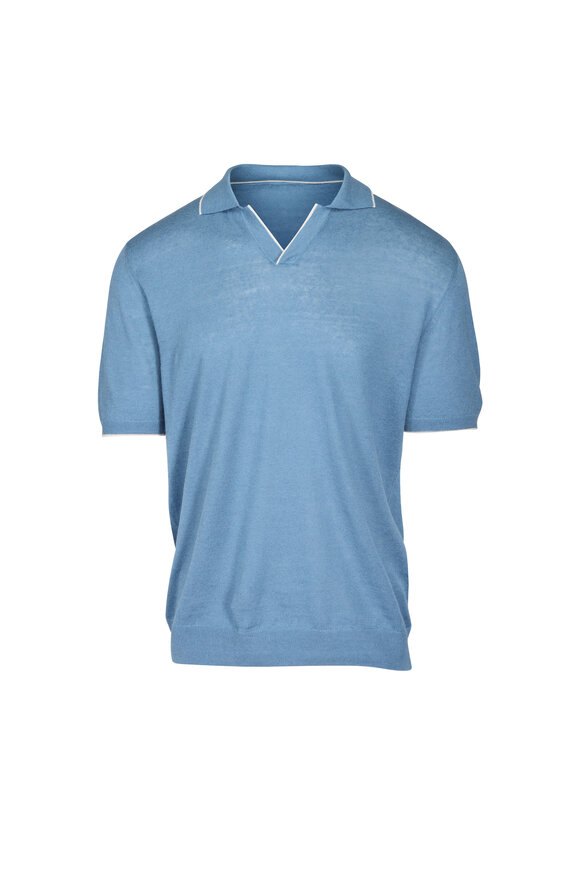 Fedeli Soft Blue Johnny Collar Polo