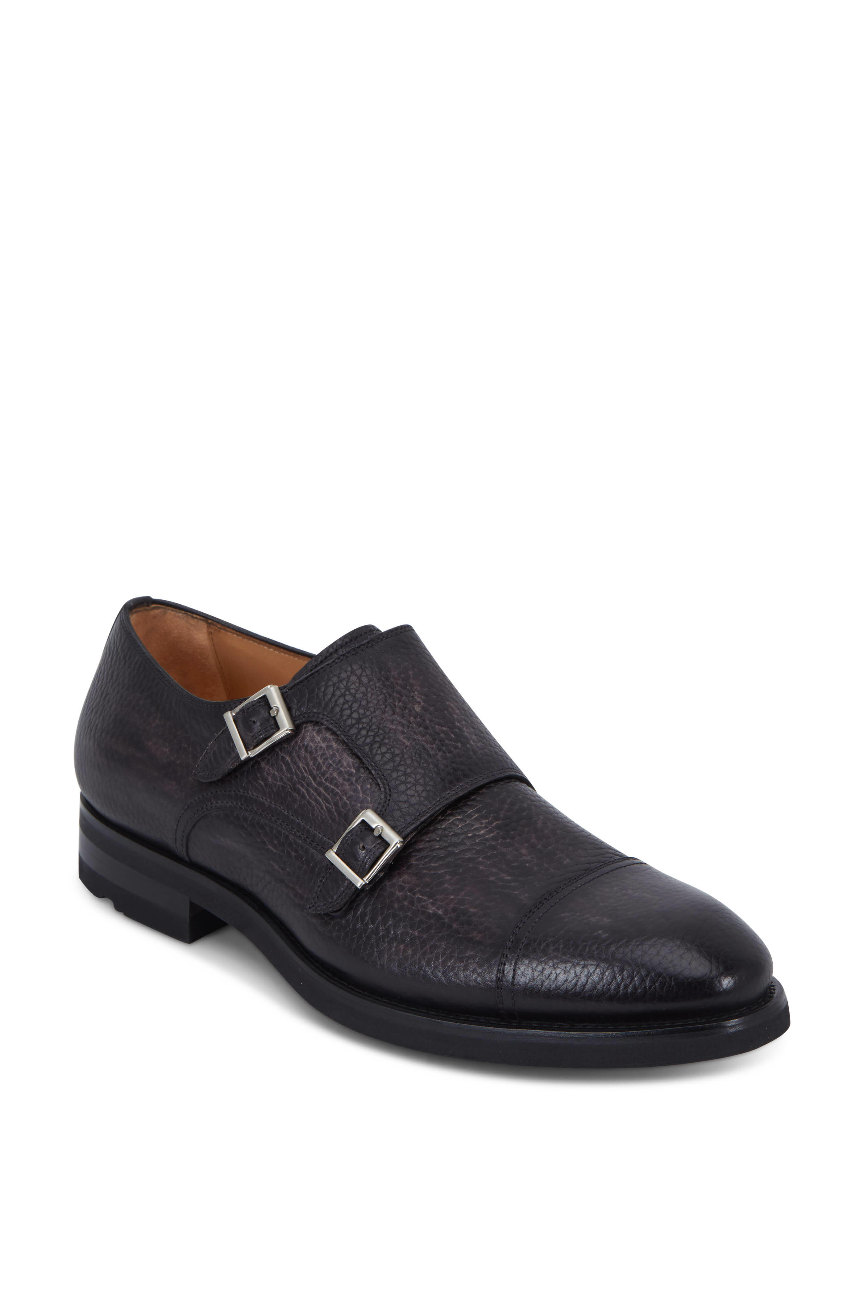 Magnanni - Jebor Gray Distressed Pebbled Leather Monk Shoe