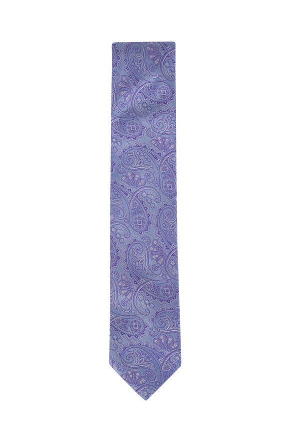 Eton Light Blue Paisley Woven Silk Necktie - view 1